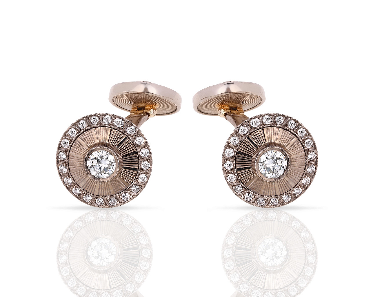 Золотые запонки с бриллиантами 1.03ct А. Ананов 210618/6