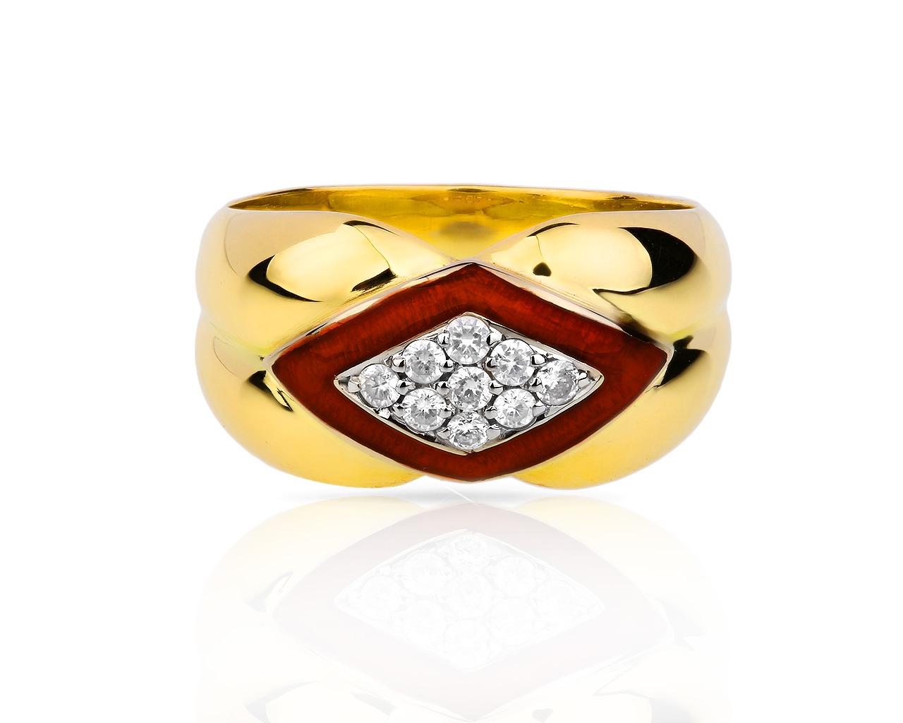 Золотое кольцо с красной эмалью и бриллиантами 0.16ct 270218/5