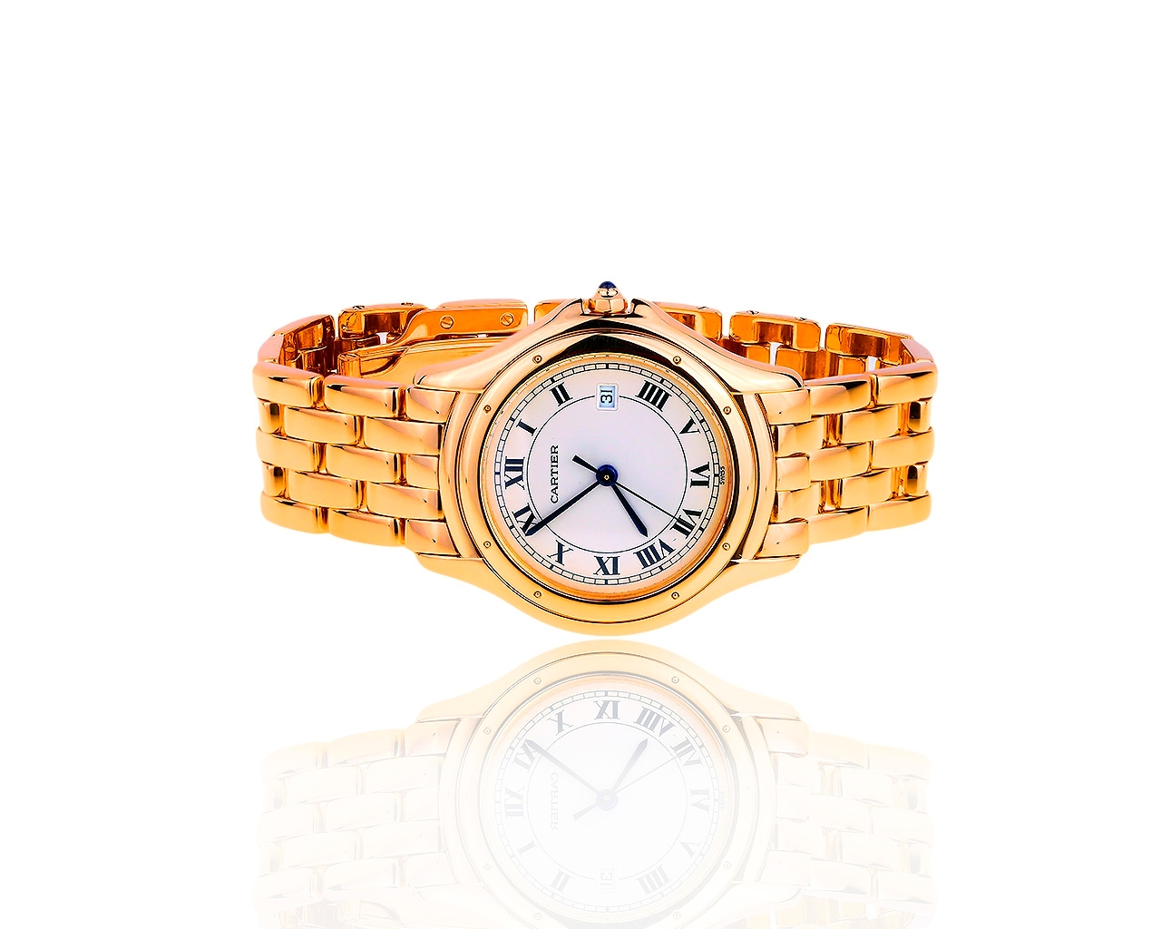 Прекрасные золотые часы с сапфиром 0.10ct Cartier 080519/1 Прекрасные золотые часы с сапфиром 0.10ct Cartier 080519/1