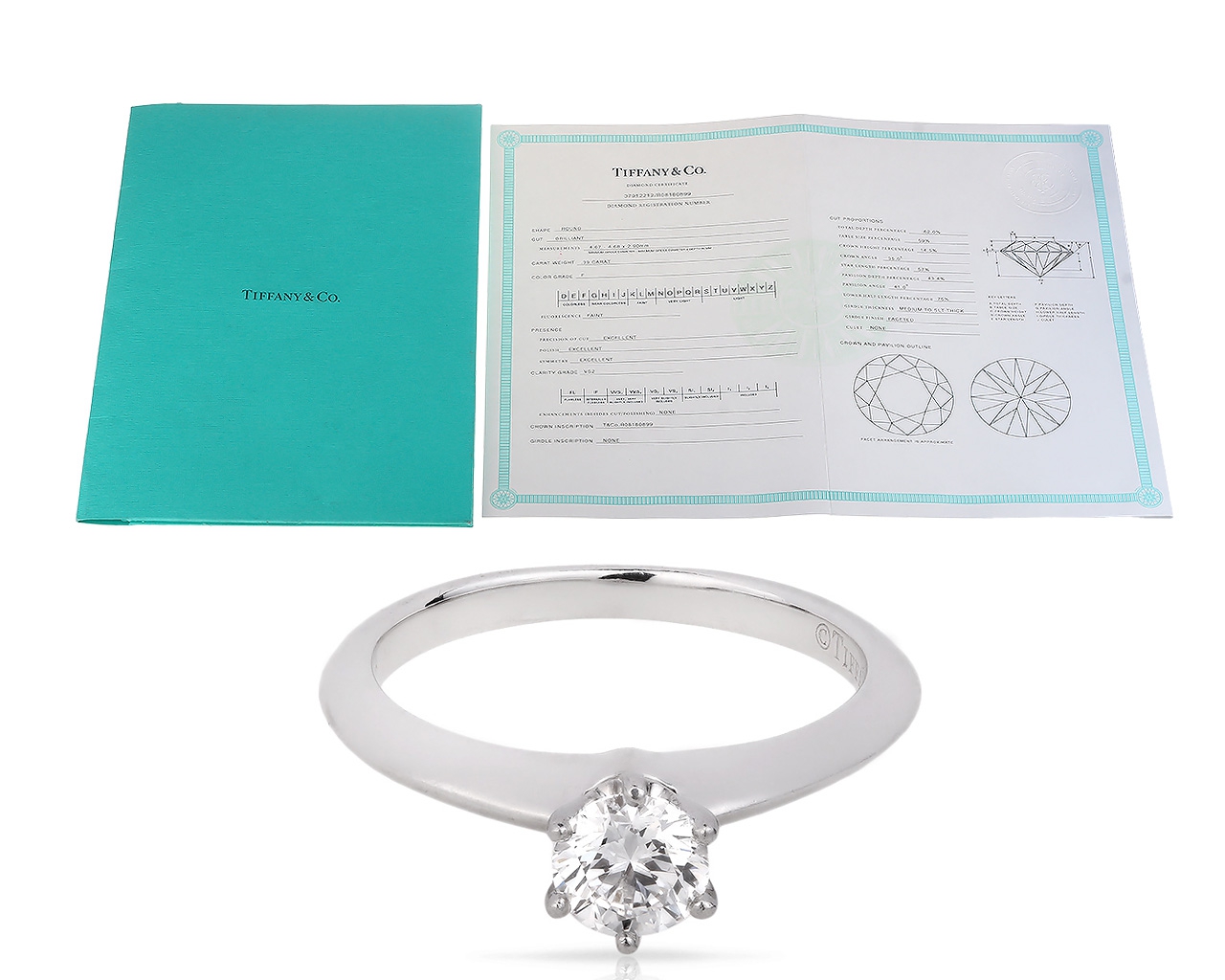 Платиновое кольцо с бриллиантом 0.39ct Tiffany&Co