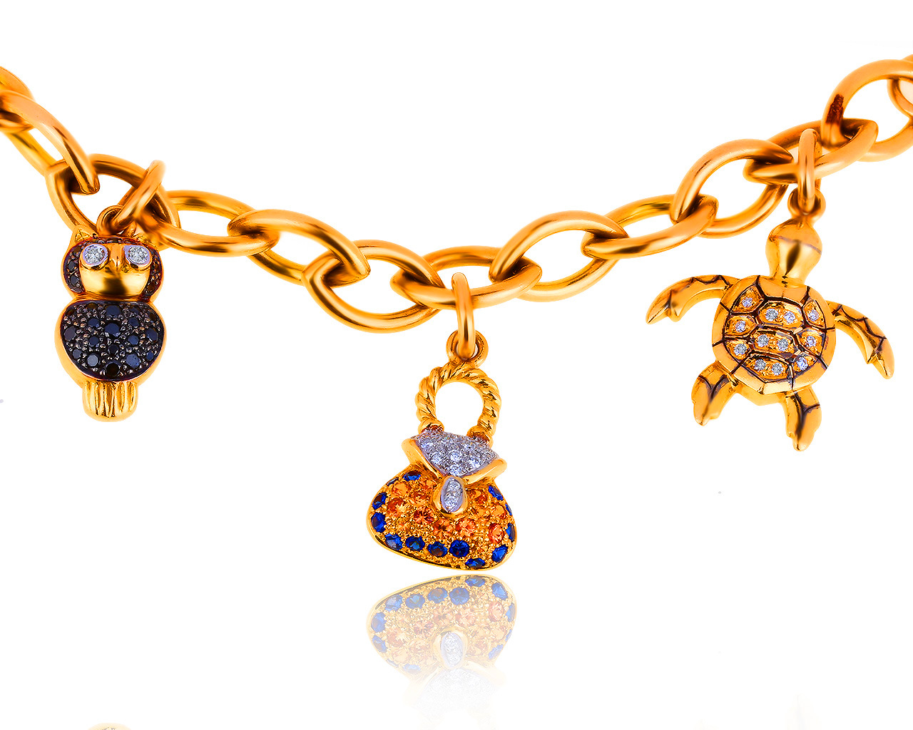Итальянский золотой браслет с цветными камнями и бриллиантами 1.11ct