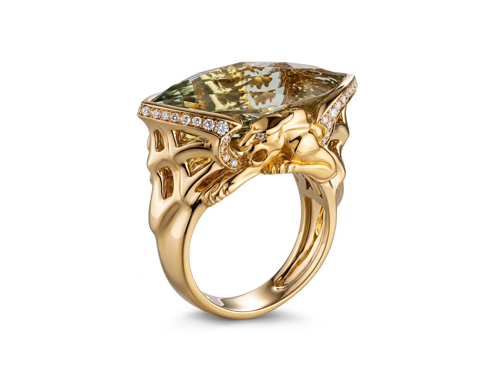 Оригинальное золотое кольцо с празиолитом 14.00ct Magerit Vitral