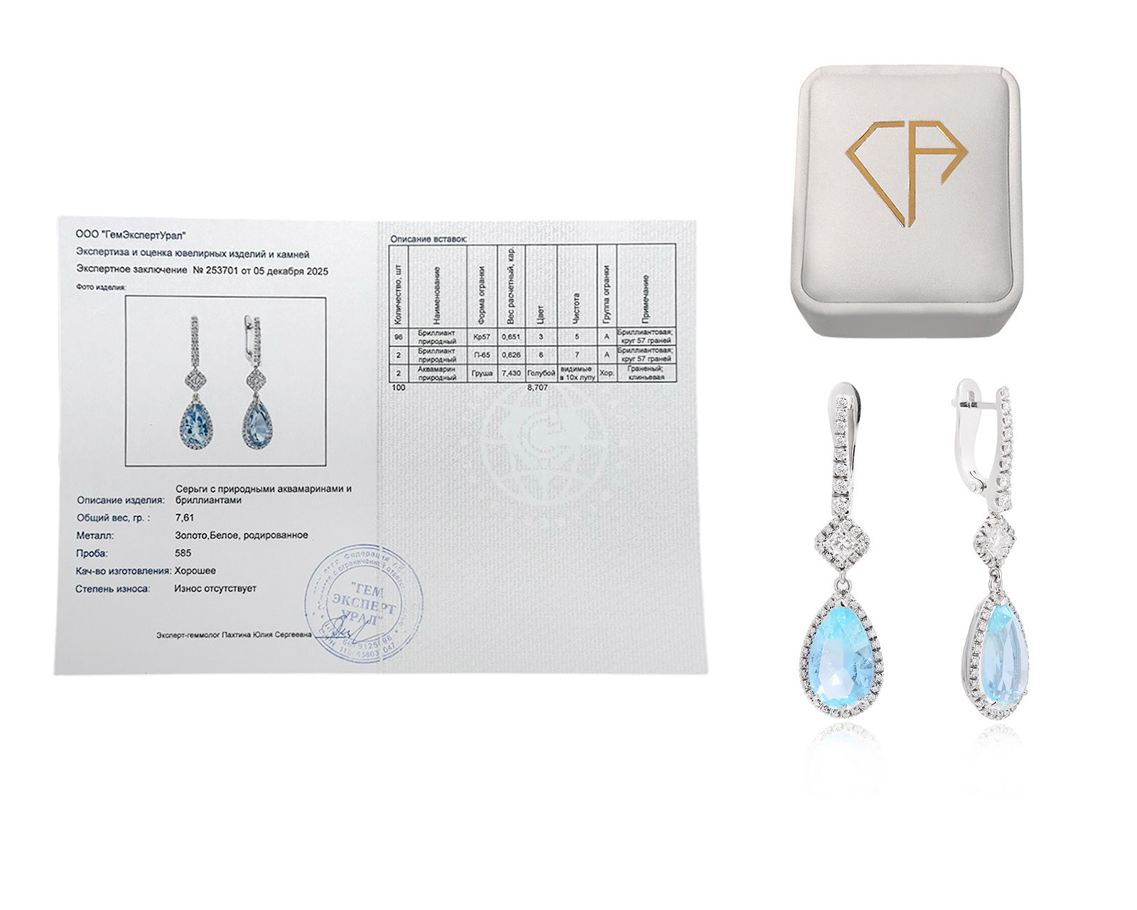 Оригинальные золотые серьги с аквамаринами 7.43ct Constantin Artmayer