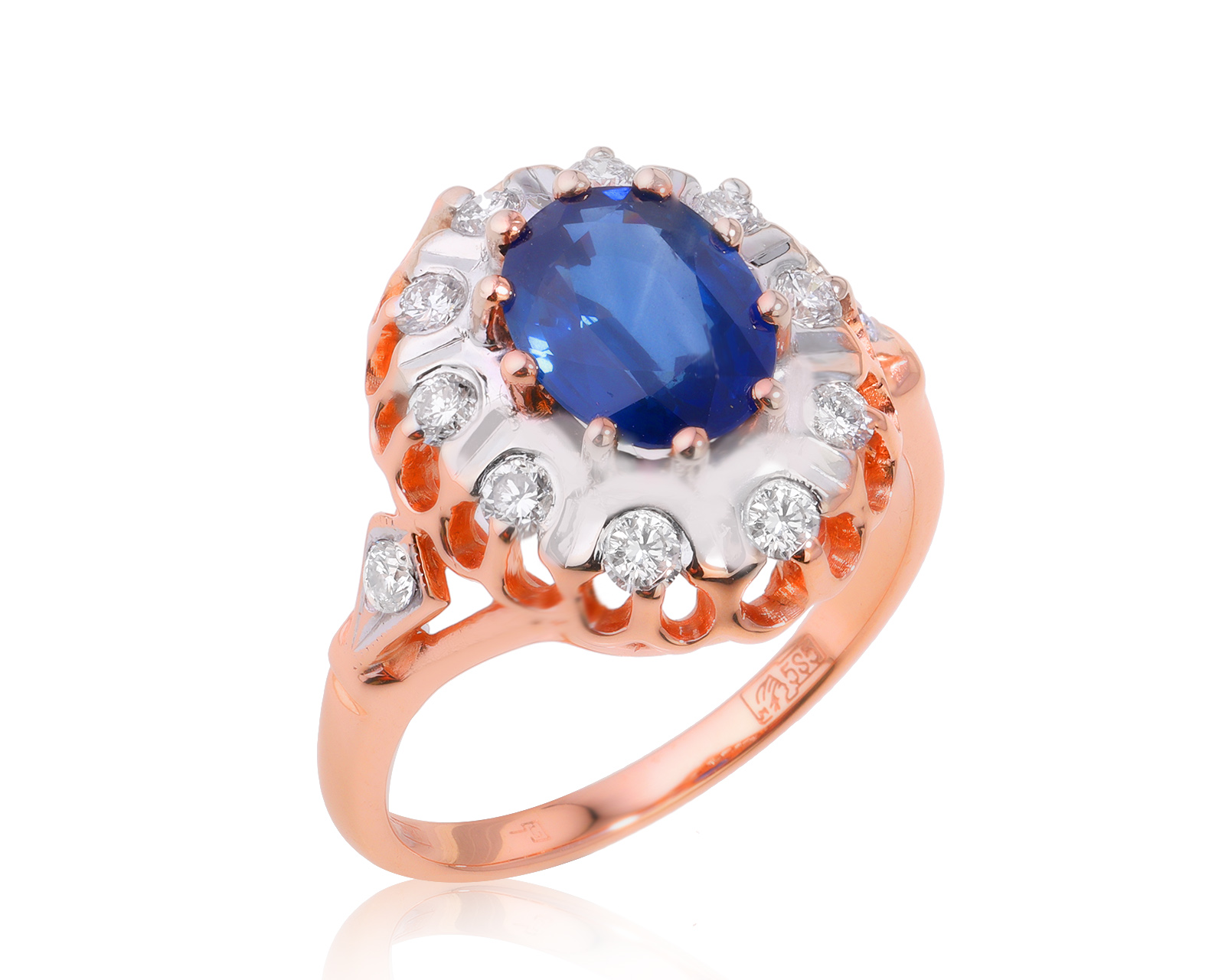 Золотое кольцо с сапфиром 2.02ct и бриллиантами 0.43ct 260624/5