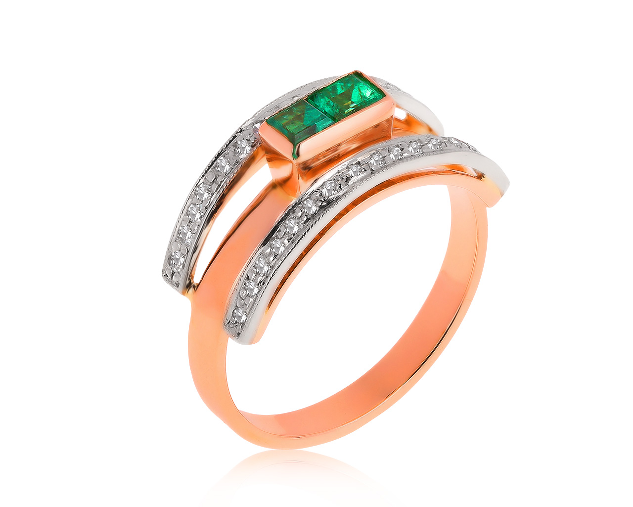 Винтажное золотое кольцо с изумрудами 0.42ct 010720/8