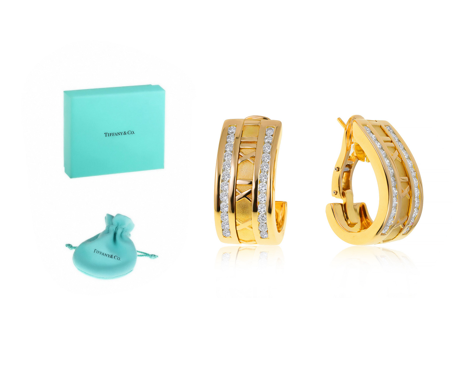 Оригинальные золотые серьги с бриллиантами 1,40ct Tiffany&Co Atlas