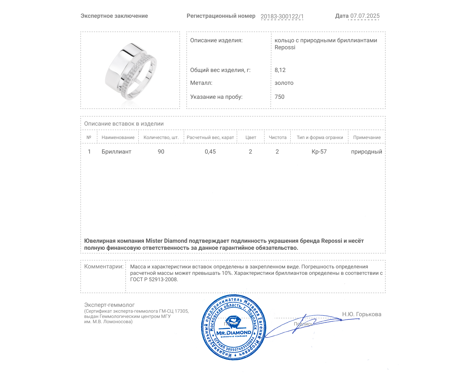 Оригинальное золотое кольцо с бриллиантами 0.45ct Repossi