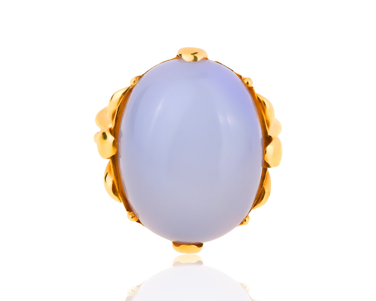 Итальянское золотое кольцо с голубым халцедоном 090119/2