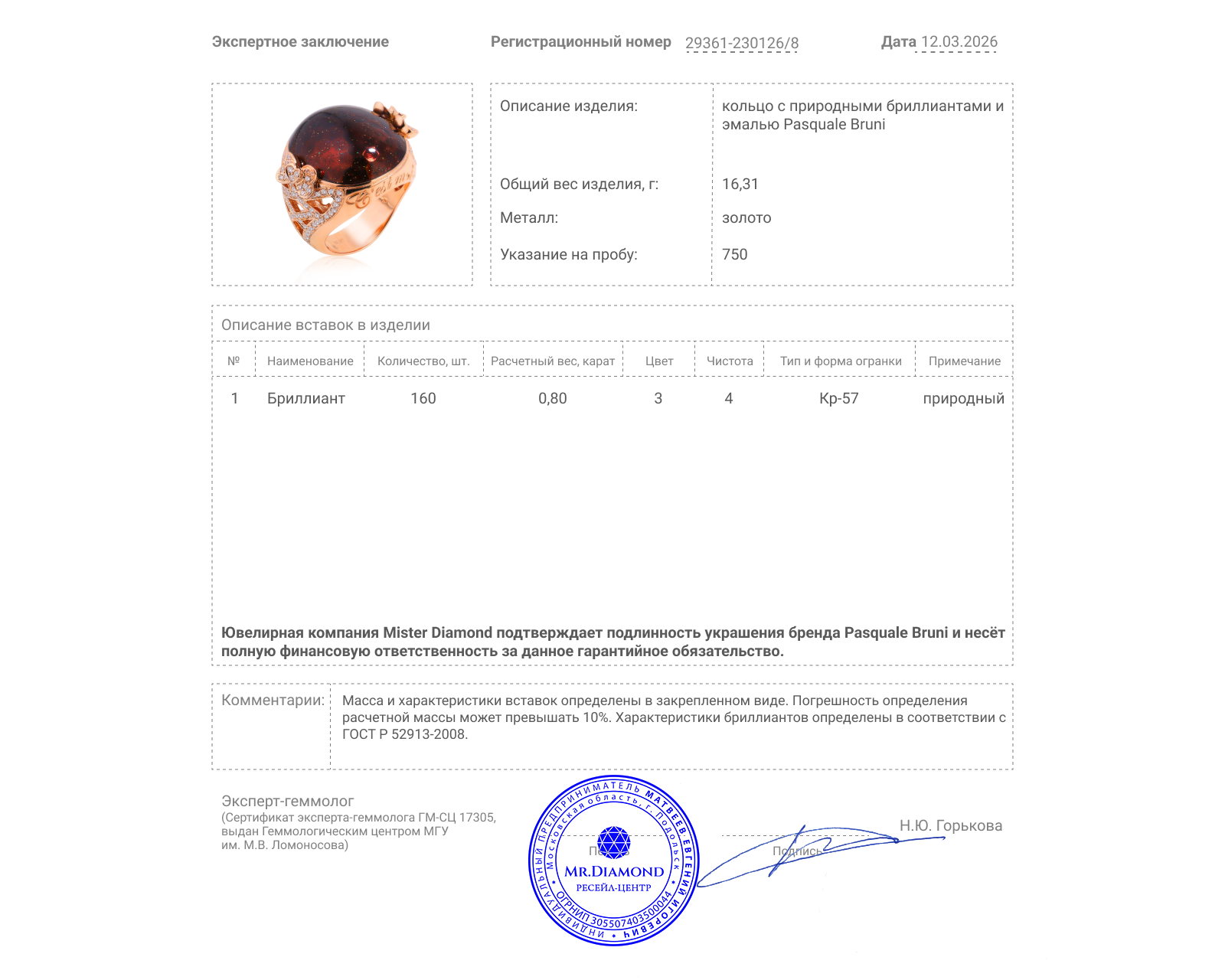 Оригинальное золотое кольцо с бриллиантами 0.80ct Pasquale Bruni C Est Moi