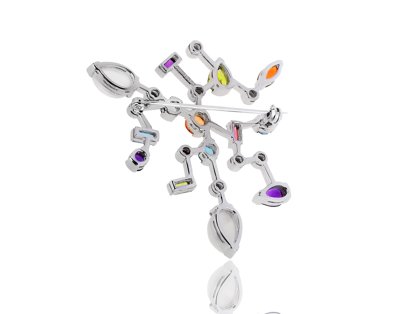 Золотая брошь с бриллиантами 0.41ct и цветными камнями