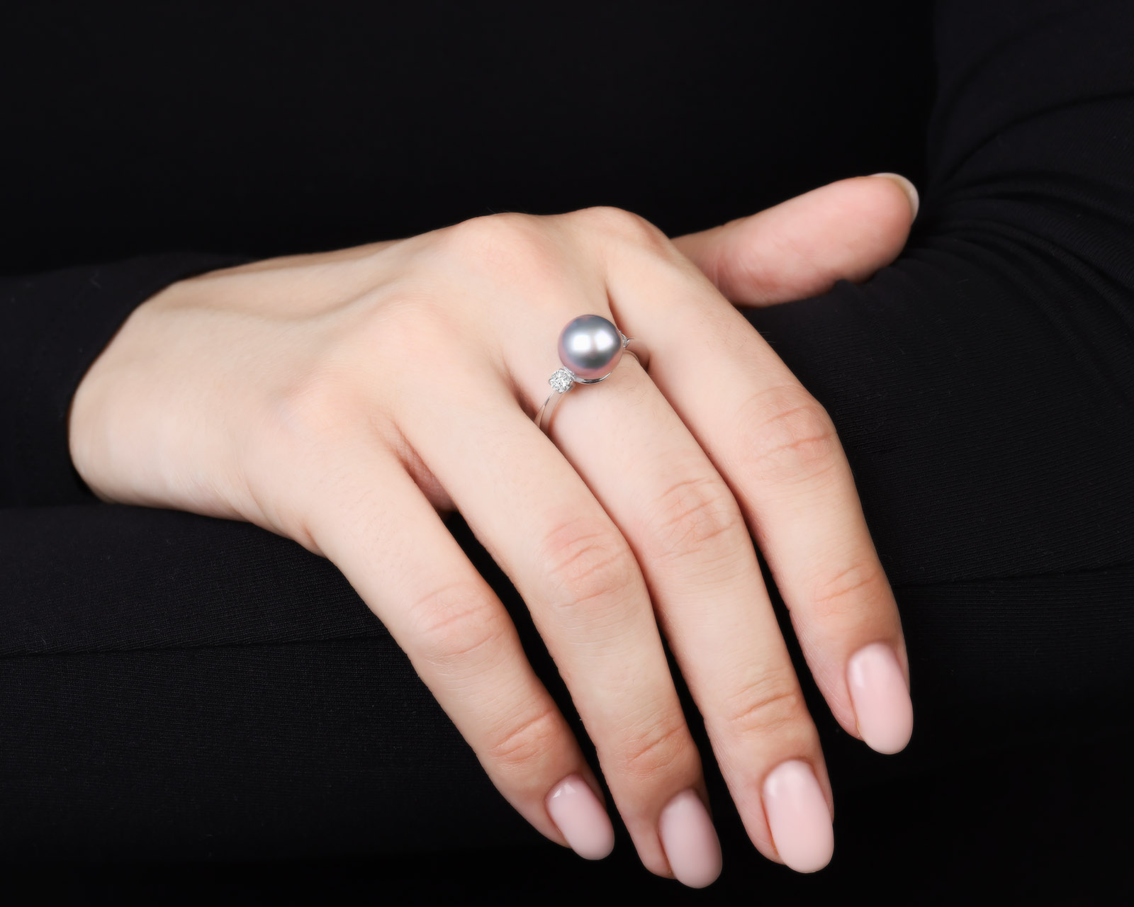 Модное золотое кольцо с жемчугом 9.90 мм