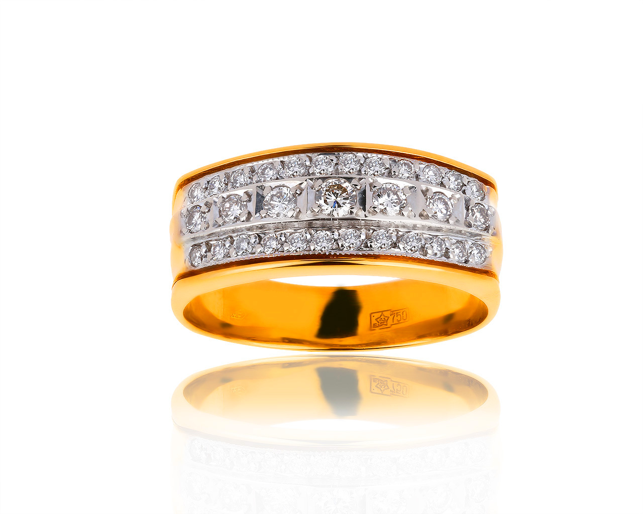 Солидное золотое кольцо с бриллиантами 0.65ct