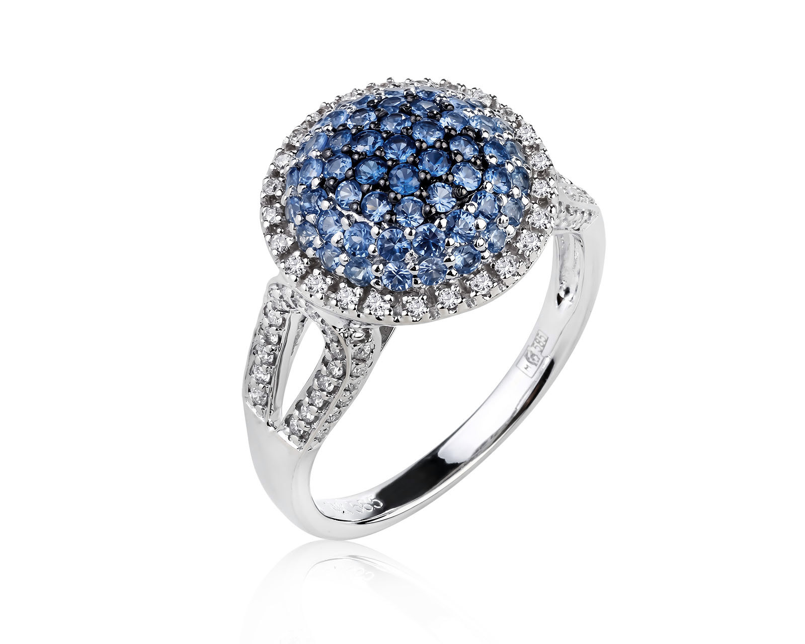 Золотое кольцо с сапфирами 0.95ct и бриллиантами 0.33ct 080626/10