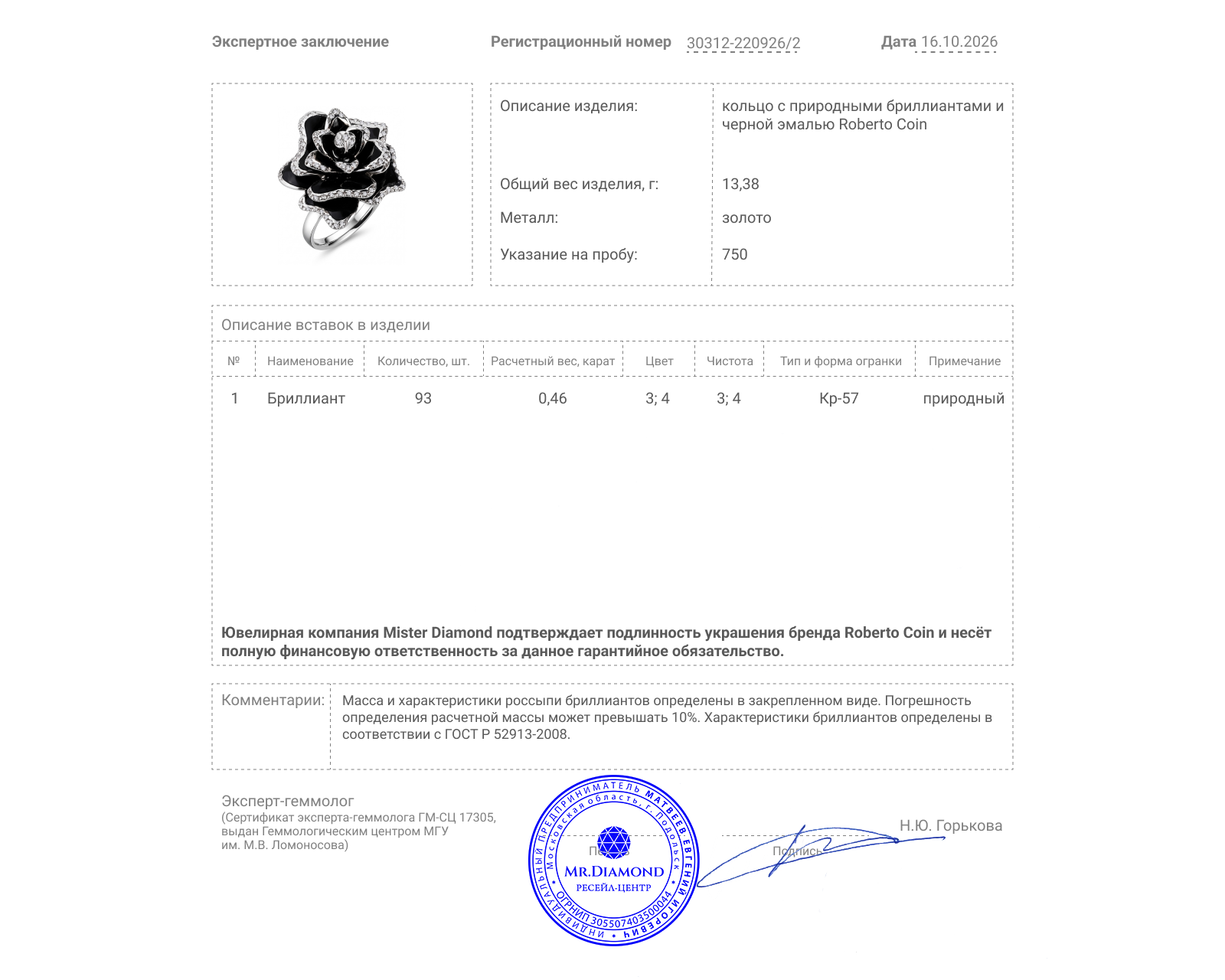 Оригинальное золотое кольцо с бриллиантами 0.46ct Roberto Coin