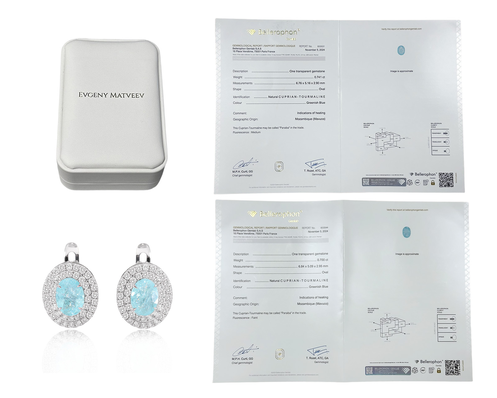 Золотые серьги с турмалинами параиба 1.46ct Evgeny Matveev