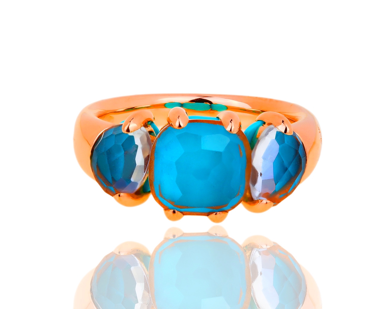 Оригинальное золотое кольцо с бирюзой и хрусталем Pomellato 300119/16