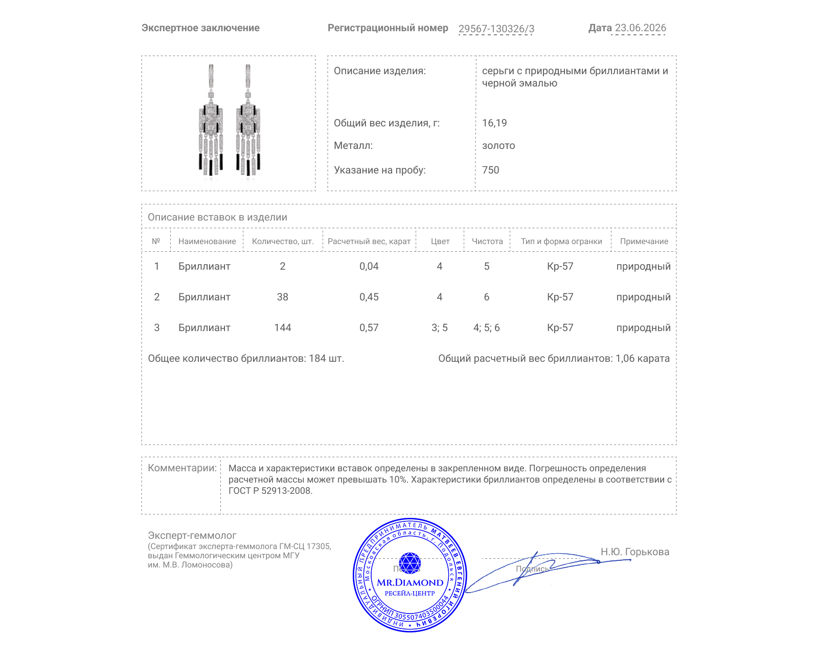 Золотые серьги с эмалью и бриллиантами 1.06ct
