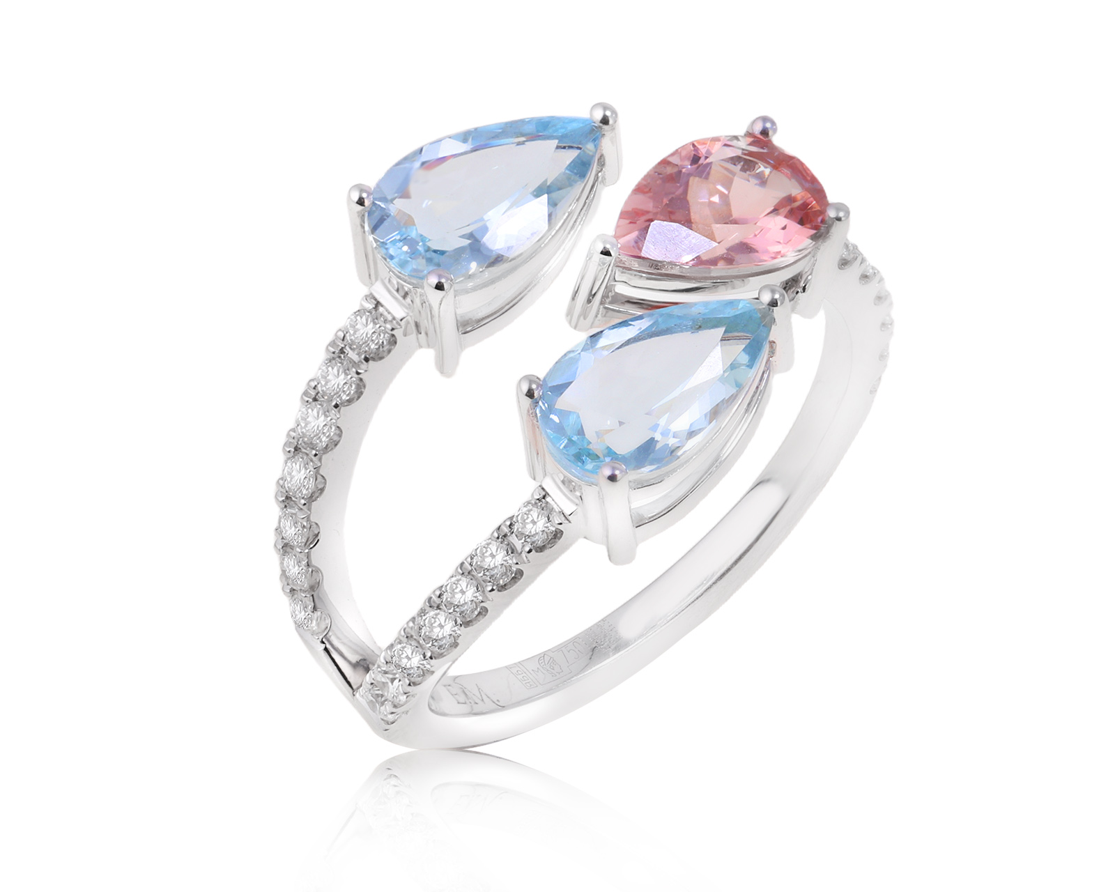 Золотое кольцо с морганитом 0.69ct и аквамаринами 1.49ct Evgeny Matveev