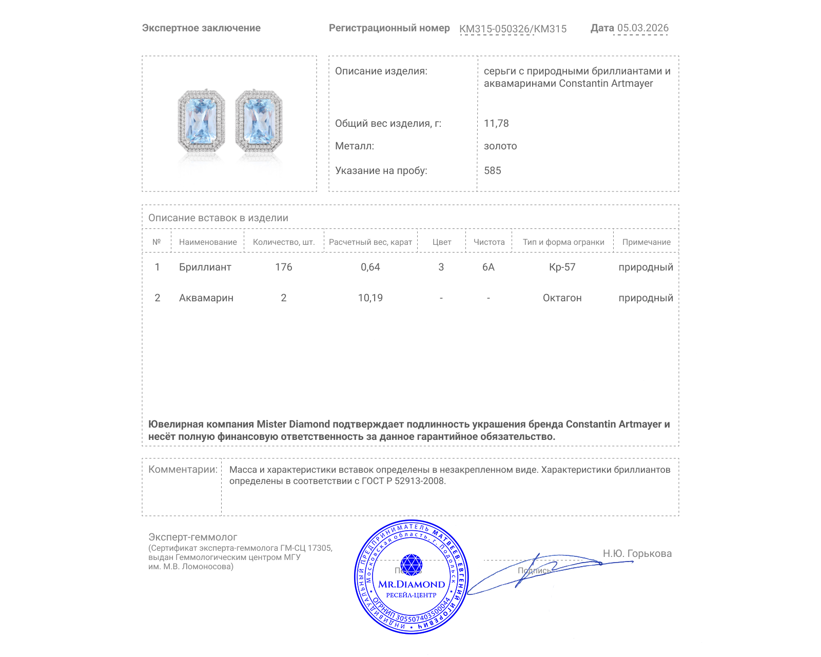Оригинальные золотые серьги с аквамаринами 10.19ct Constantin Artmayer
