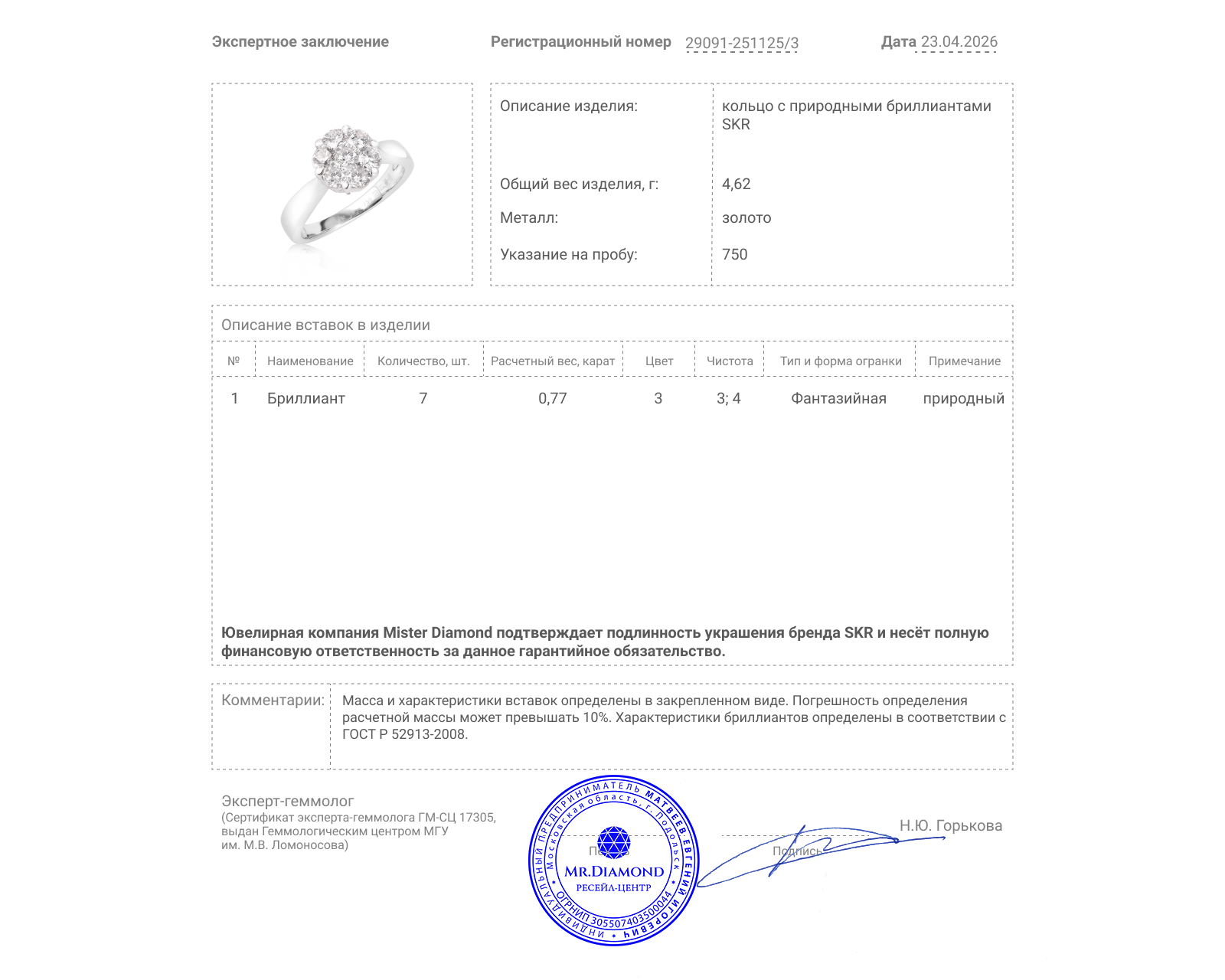 Оригинальное золотое кольцо с бриллиантами 0.77ct SKR