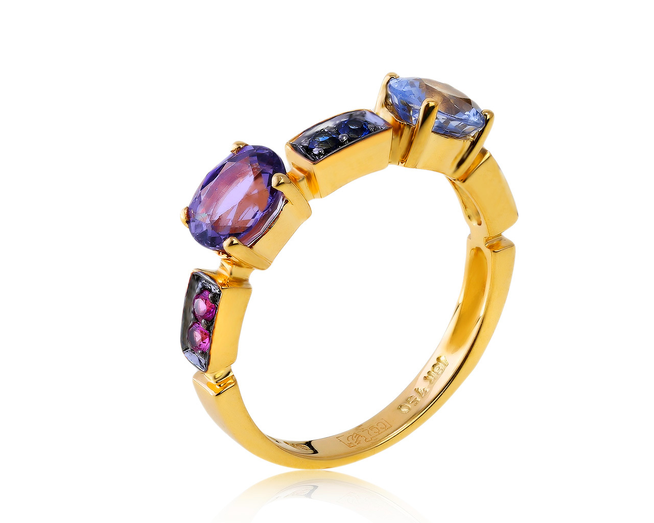 Очаровательное золотое кольцо с цветными сапфирами 1.47ct 250321/7