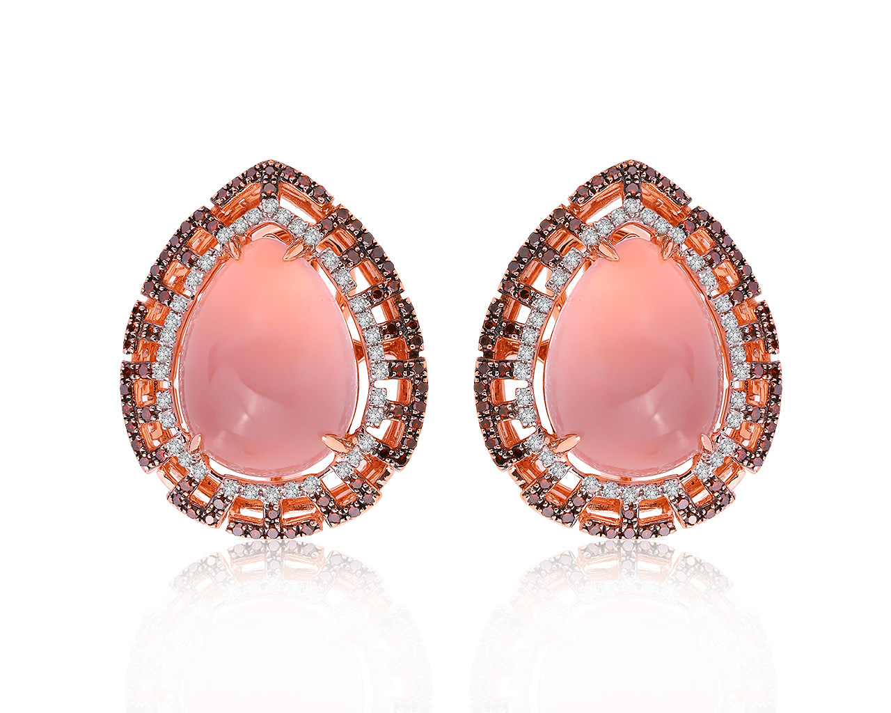 Праздничные золотые серьги с розовыми кварцами 23.68ct 200820/8