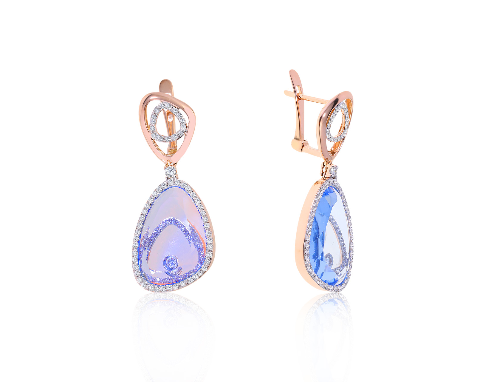 Превосходные золотые серьги с синими кварцами 4.38ct 280622/7