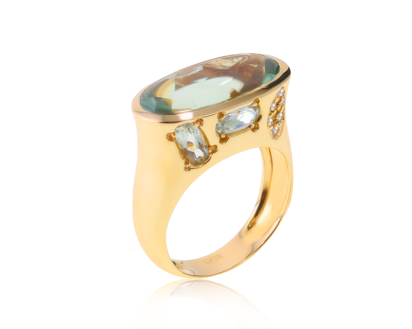 Праздничное золотое кольцо с празиолитом 6.05ct 041022/2
