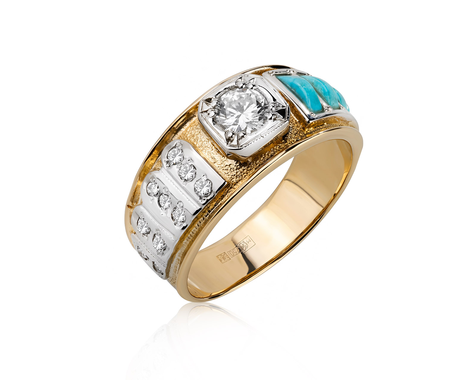 Золотое кольцо с бриллиантами 0.39ct и бирюзой 0.20ct