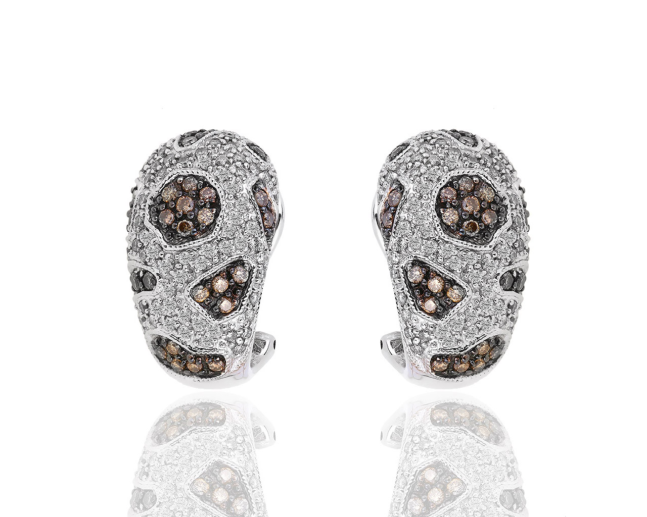 Золотые серьги с белыми и коньячными бриллиантами 1.44ct 220319/2