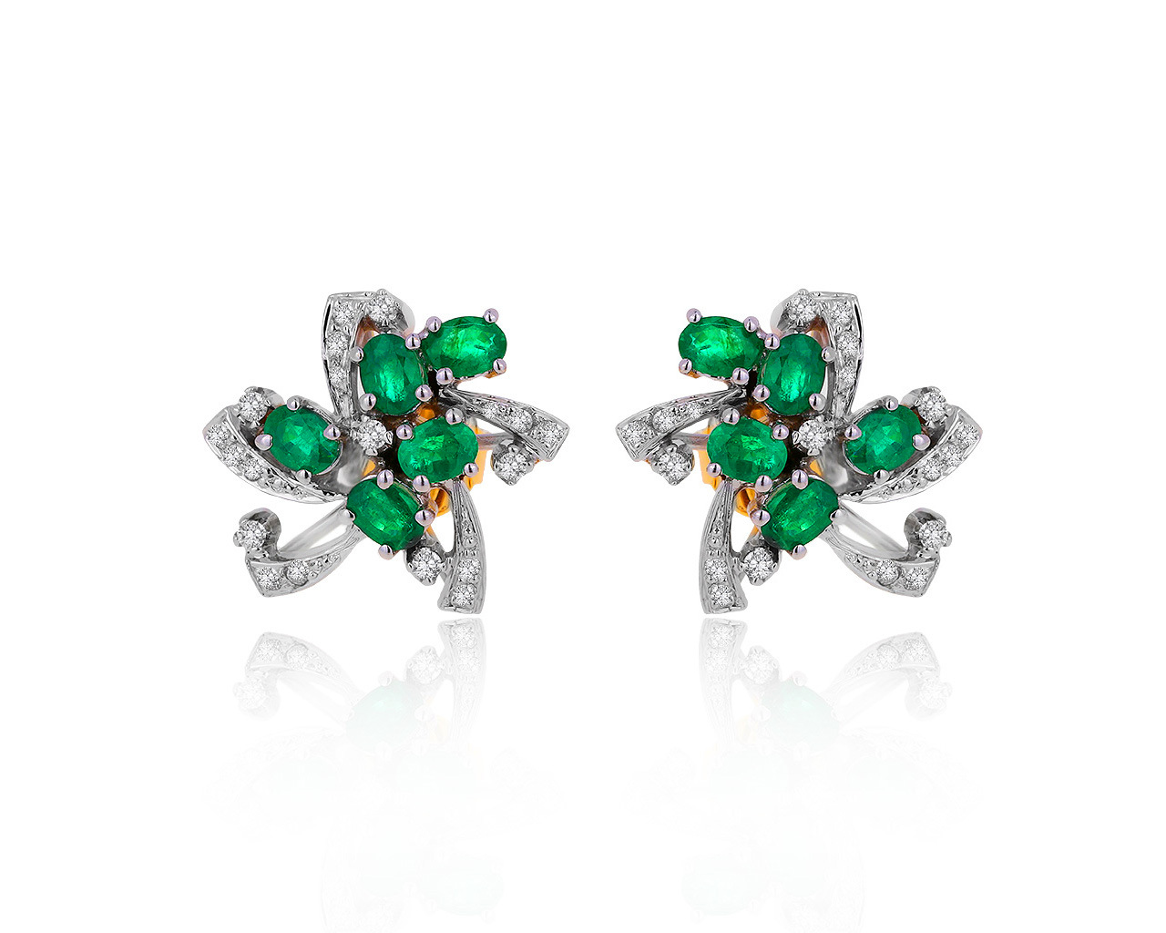 Праздничные золотые серьги с изумрудами 1.10ct 060320/2 Праздничные золотые серьги с изумрудами 1.10ct 060320/2