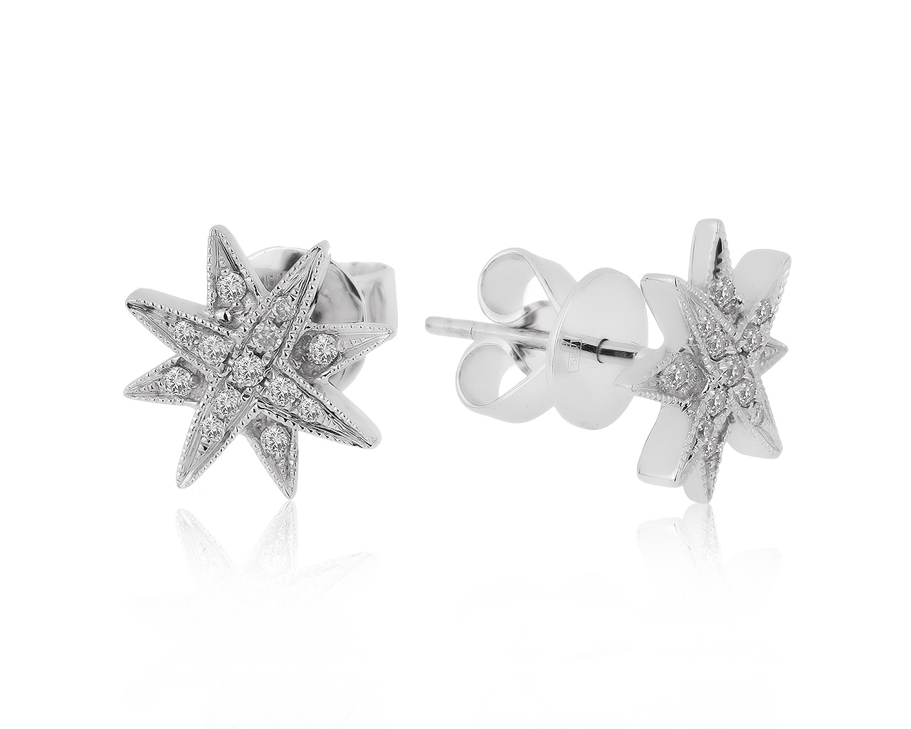 Богатые золотые серьги с бриллиантами 0.14ct