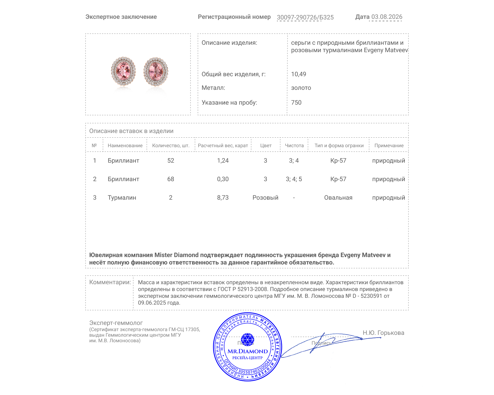 Золотые серьги с розовыми турмалинами 8.73ct Evgeny Matveev