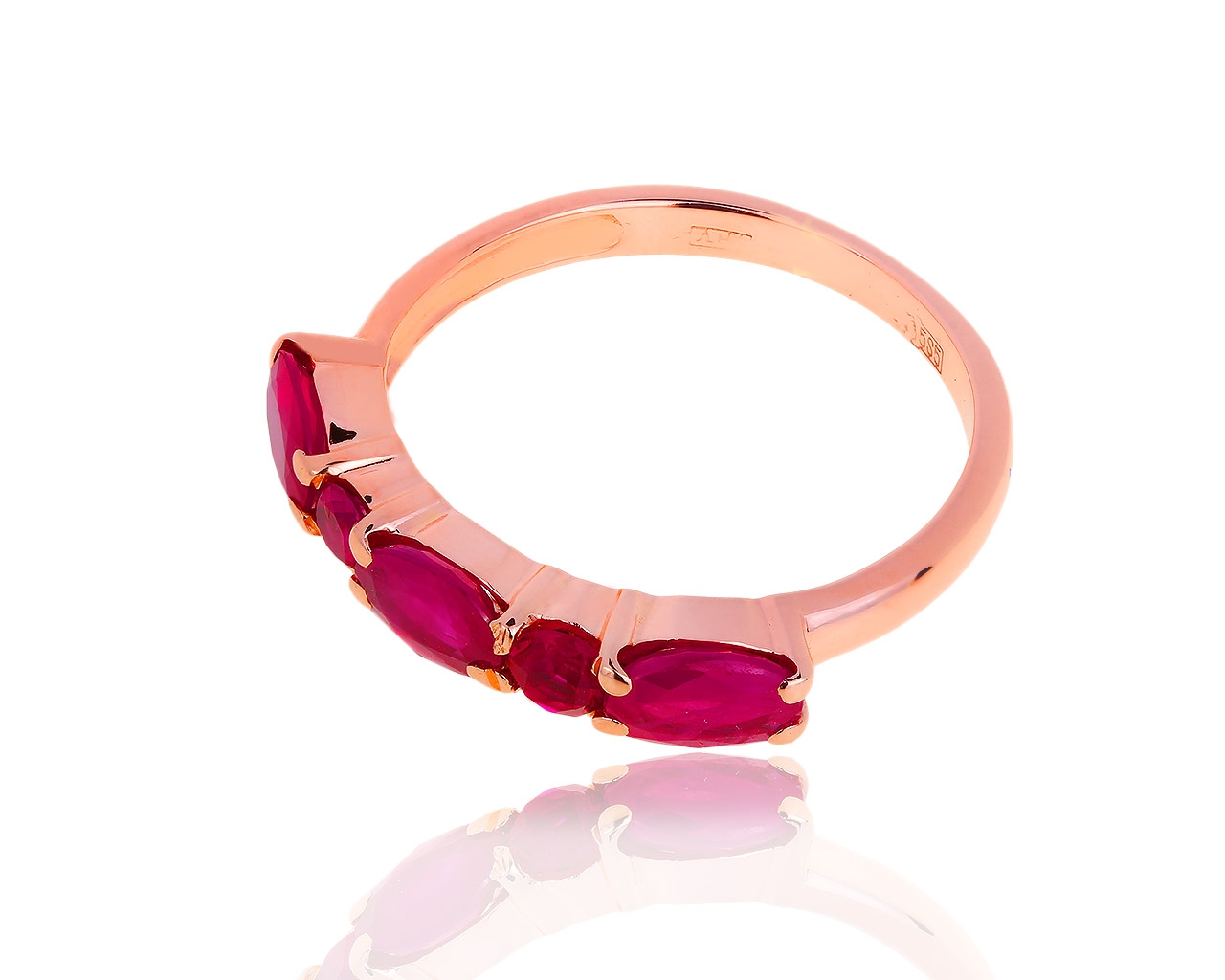 Интересное золотое кольцо с рубинами 1.32ct