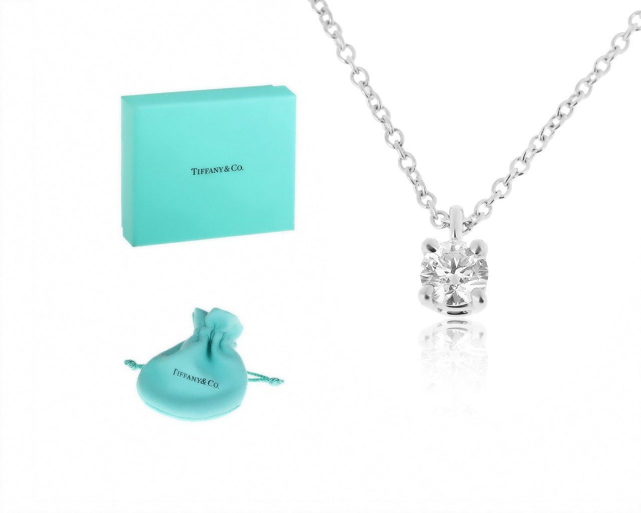 Оригинальный платиновый кулон с бриллиантом 0.17ct Tiffany&Co Solitaire