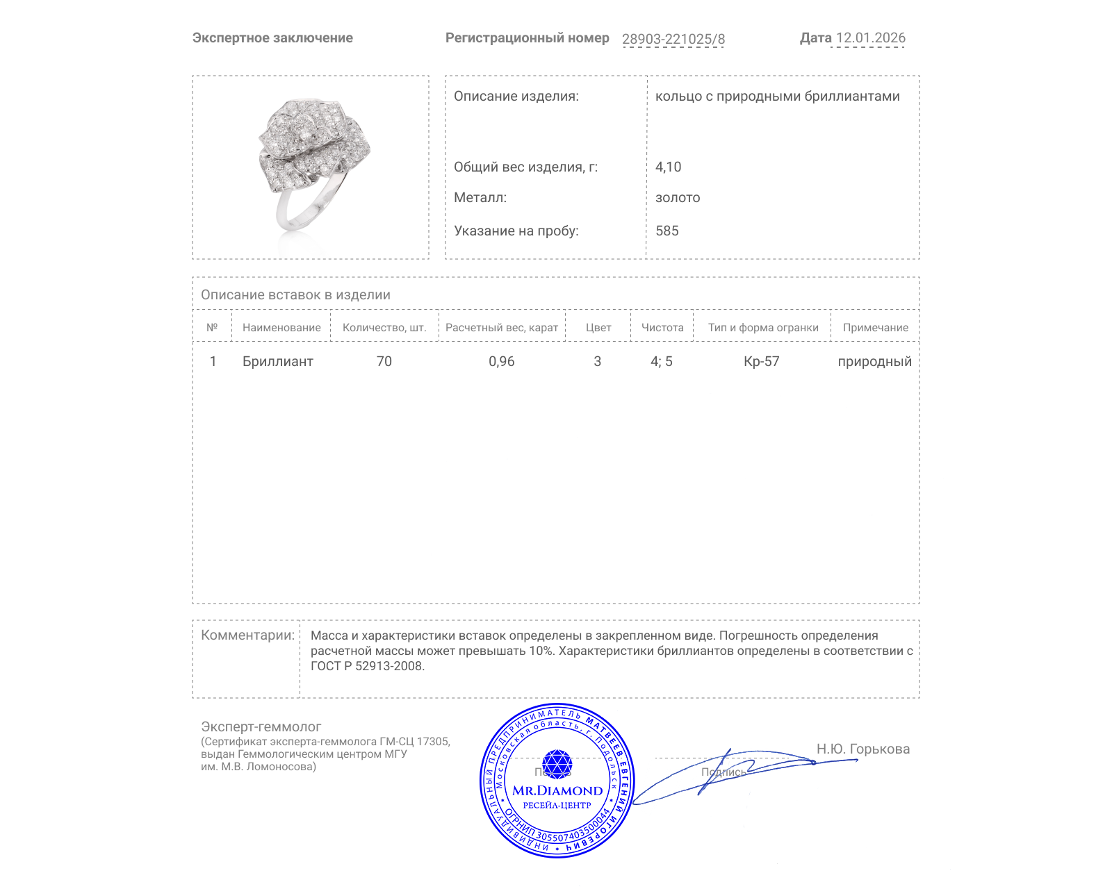 Золотое кольцо с бриллиантами 0.96ct