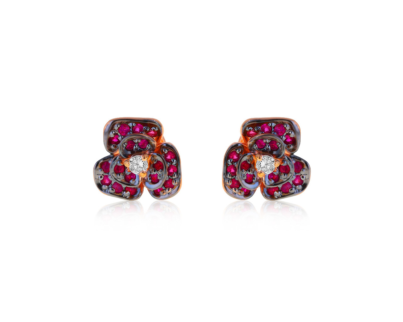 Праздничные золотые серьги с рубинами 0.15ct