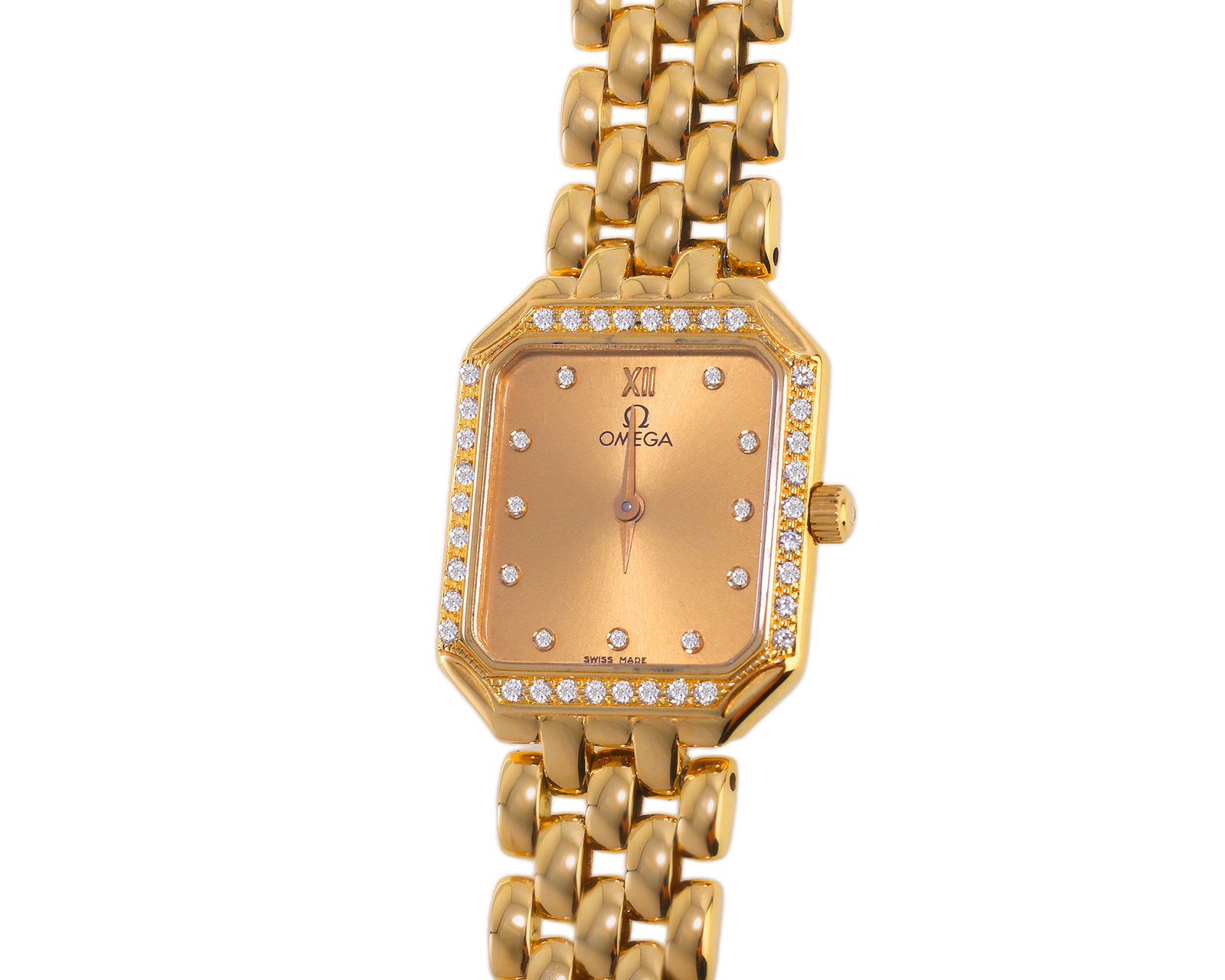 Оригинальные золотые часы с бриллиантами 0.27ct Omega De Ville
