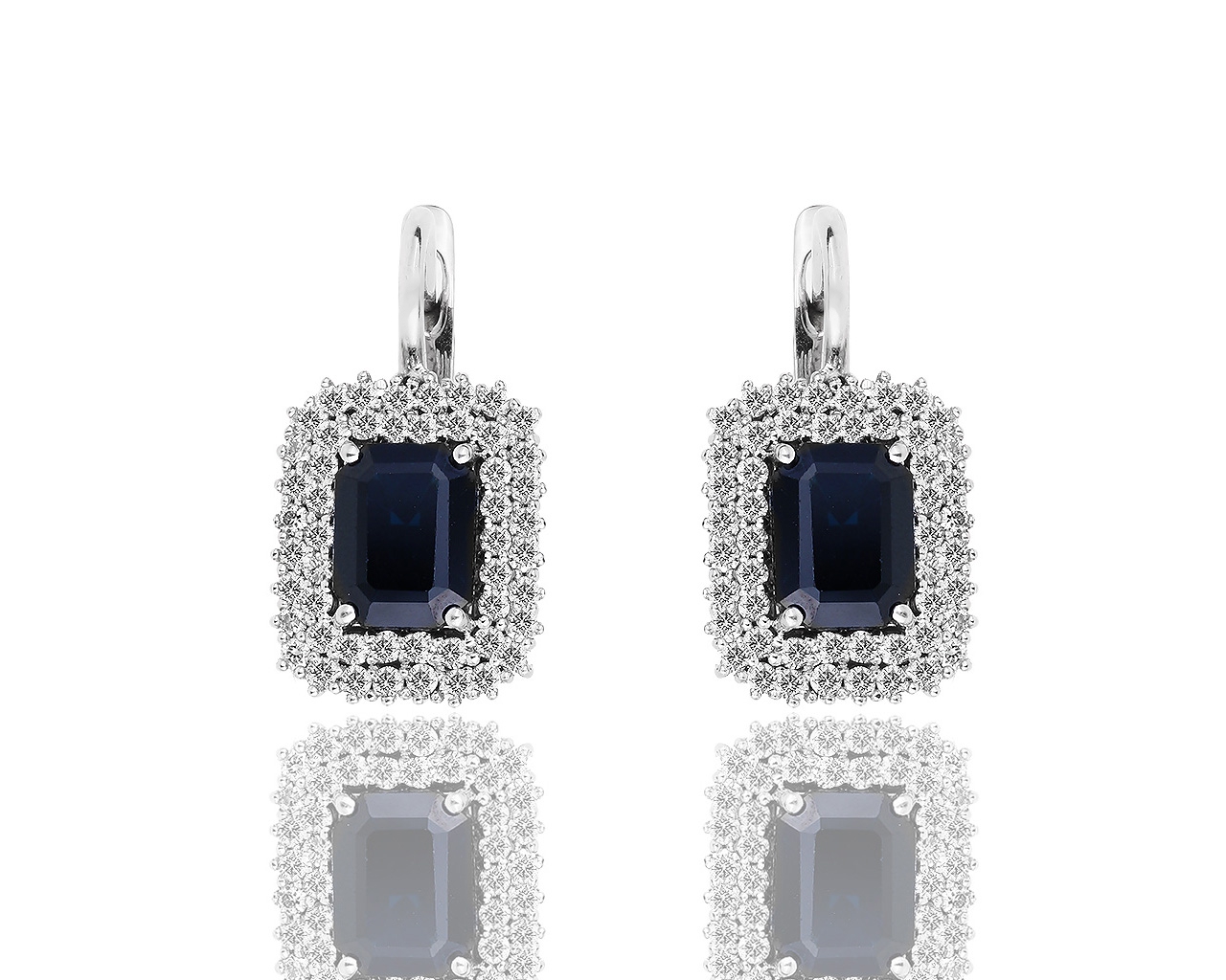 Золотые серьги с бриллиантами 1.01ct и сапфирами 3.30ct Золотые серьги с бриллиантами 1.01ct и сапфирами 3.30ct