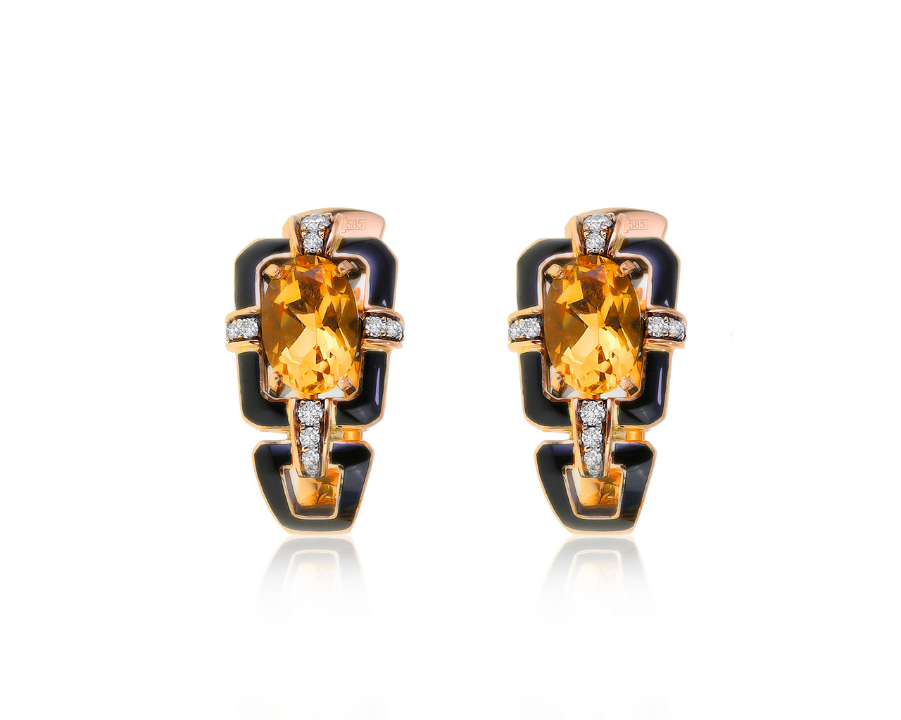 Изысканные золотые серьги с цитринами 1.23ct