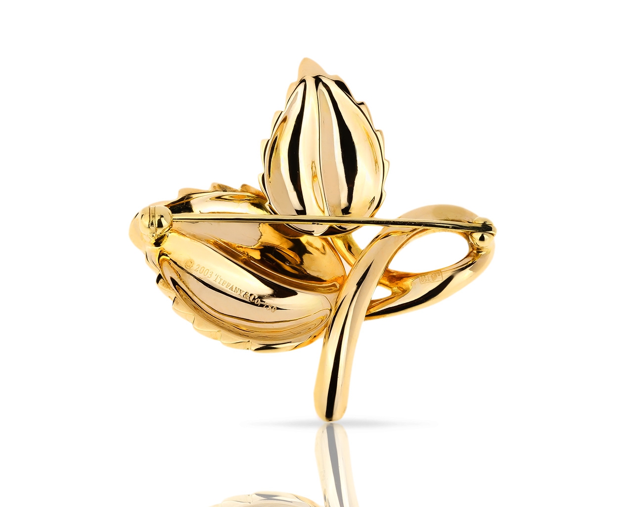 Узорная золотая брошь с бриллиантами Tiffany&Co Leaf