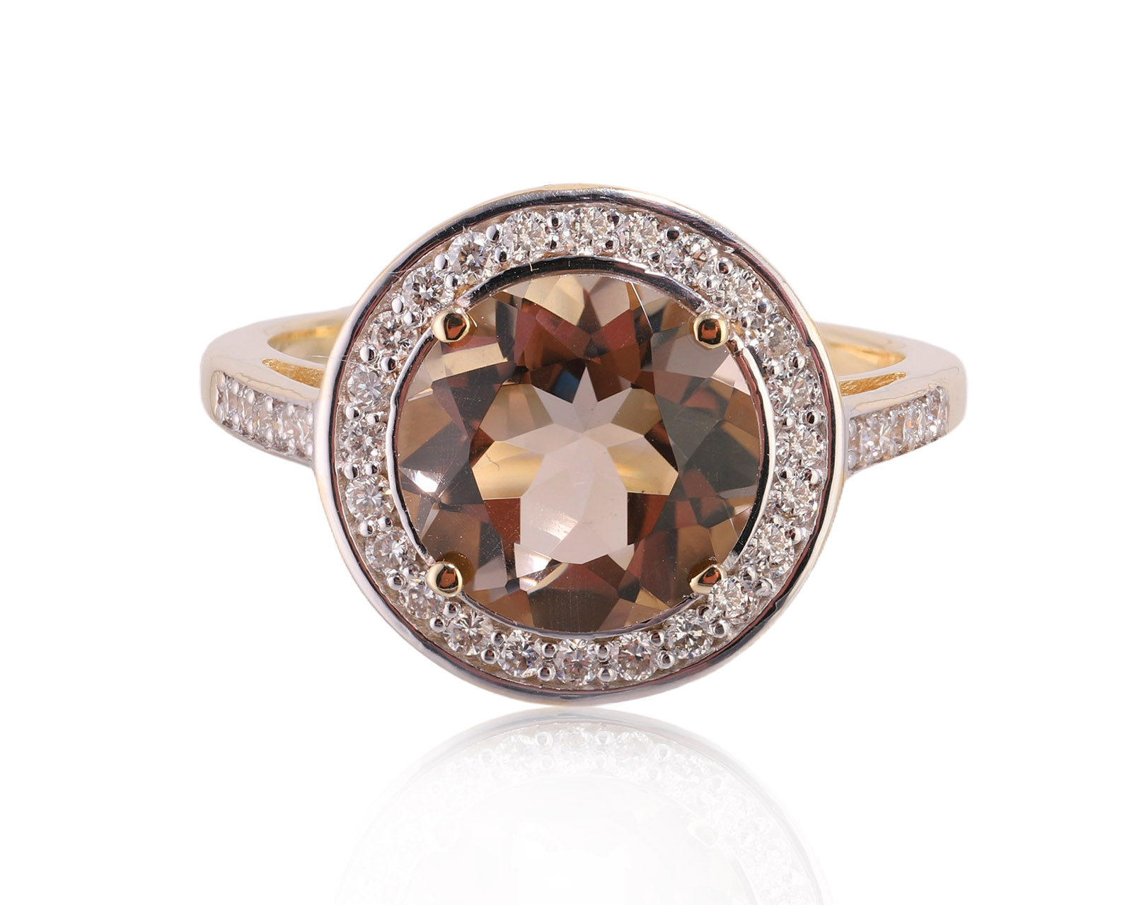 Золотое кольцо с дымчатым кварцем 3.04ct и бриллиантами 0.43ct