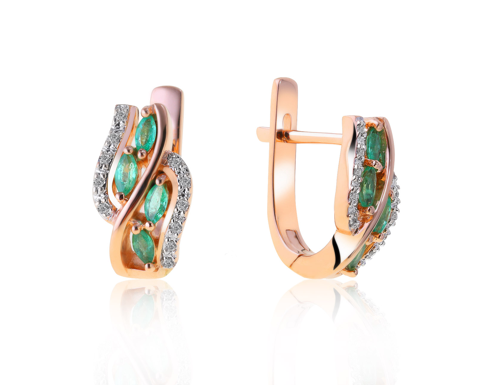 Изящные золотые серьги с изумрудами 0.37ct 060521/15