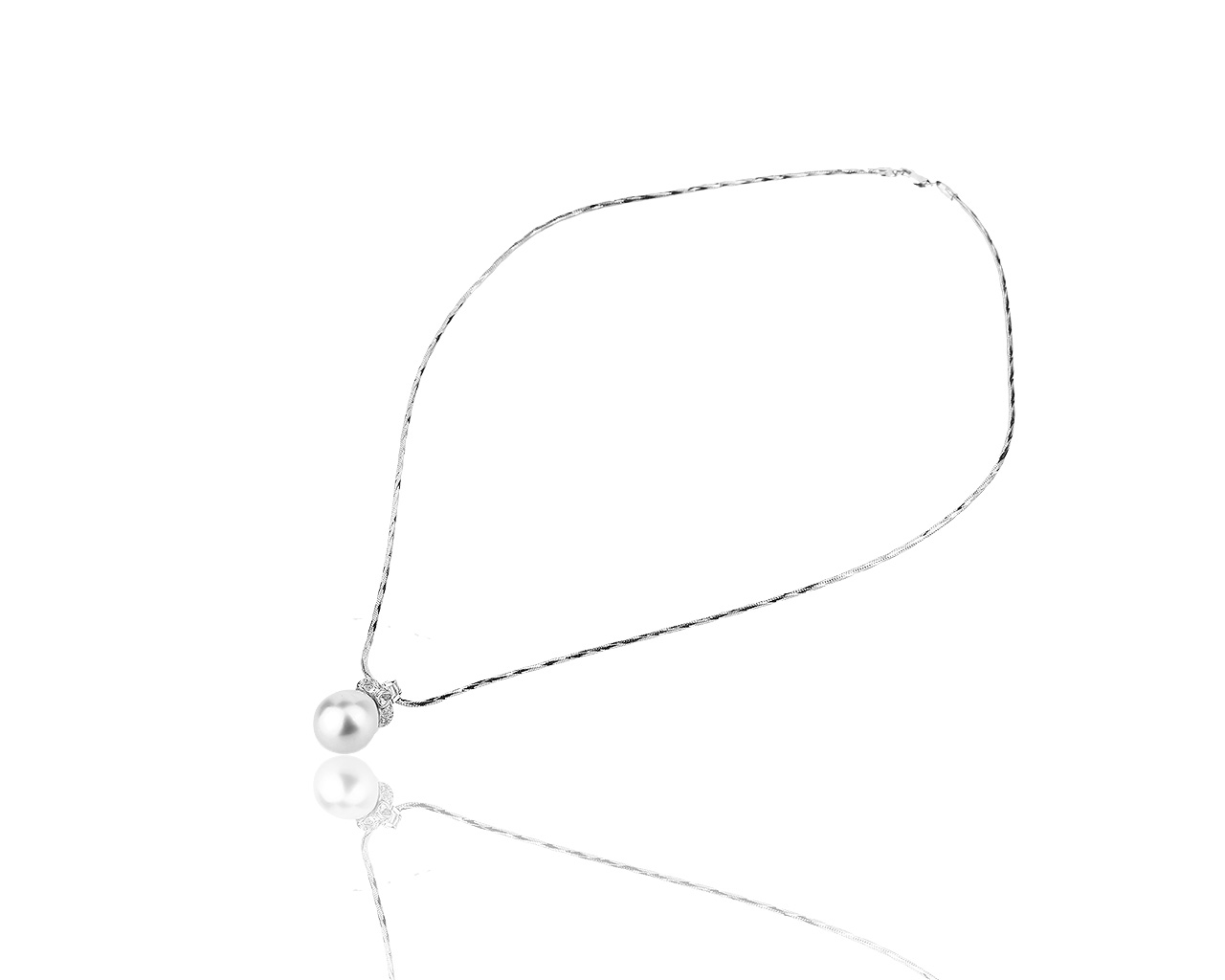 Романтичный золотой кулон с жемчугом и бриллиантами 0.30ct