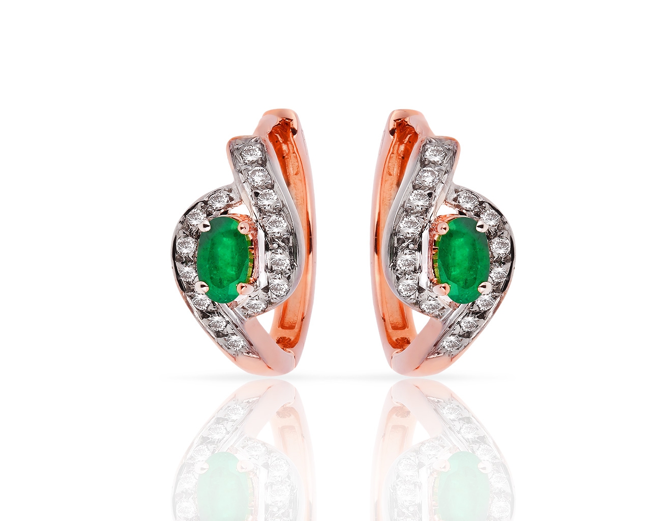Золотые серьги с бриллиантами 0.19ct и изумрудами 0.48ct 051117/5