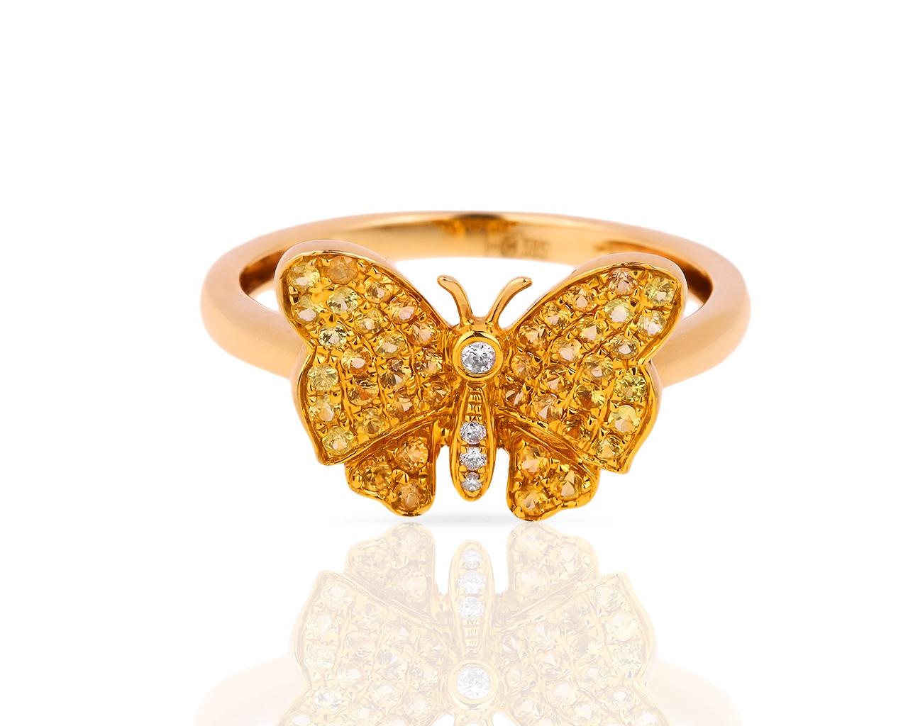 Интересное золотое кольцо с бриллиантами и сапфирами 300418/2