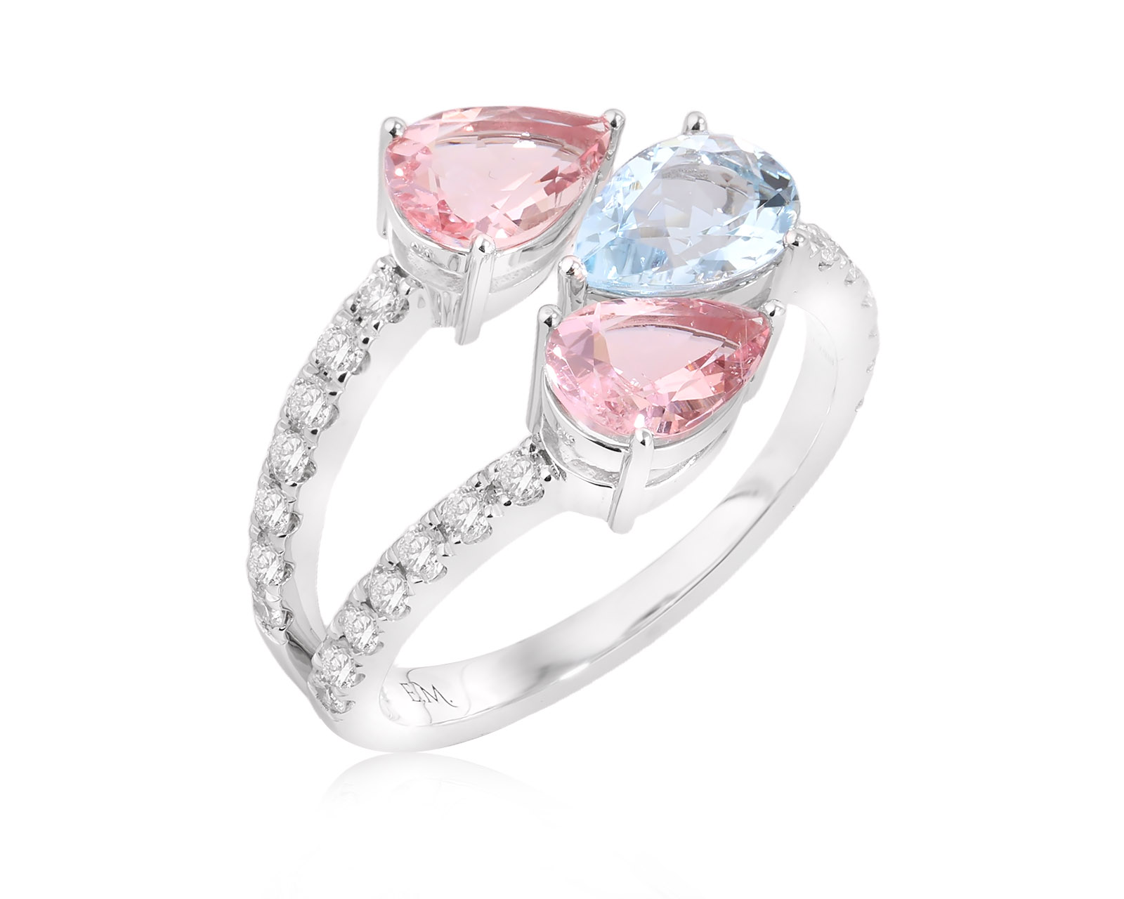 Золотое кольцо с аквамарином 0.60ct и морганитами 1.02ct Evgeny Matveev