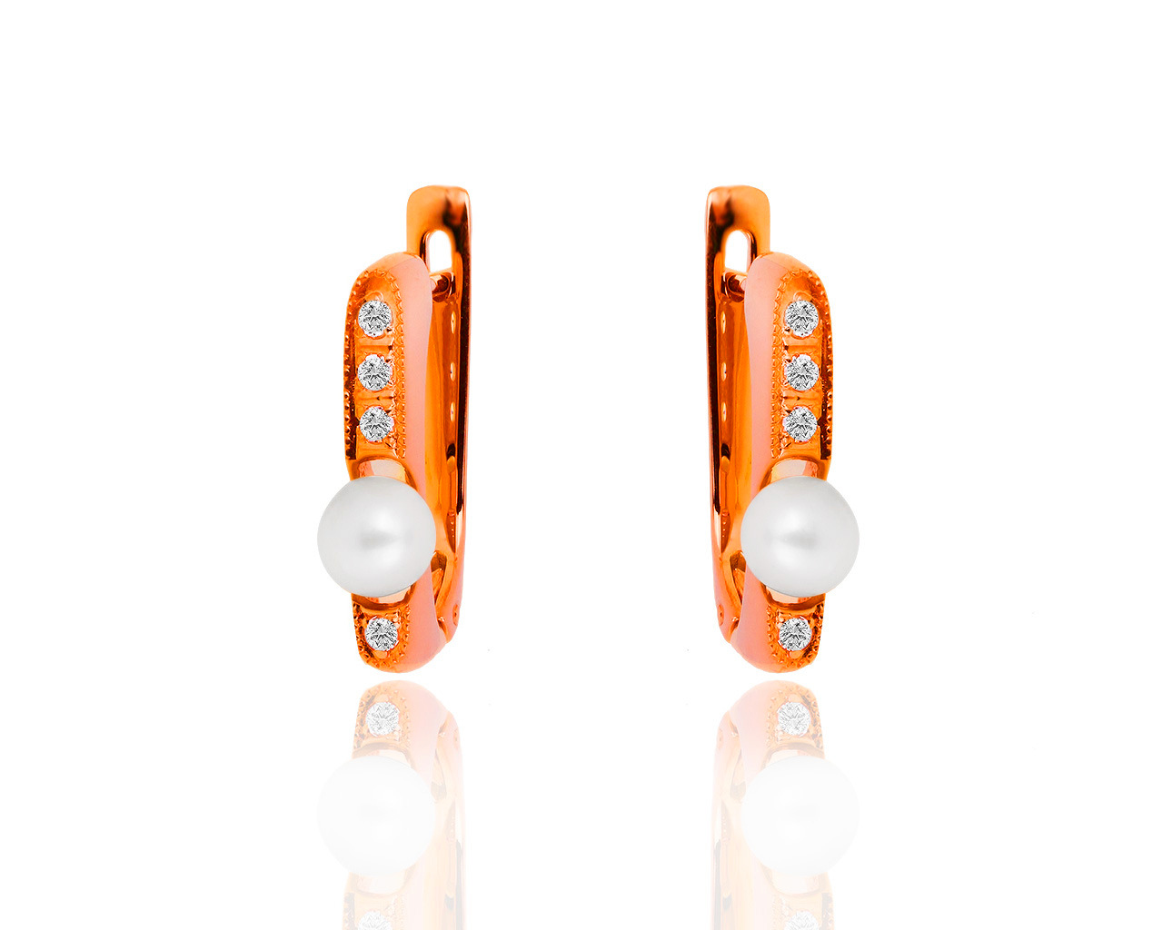 Нарядные золотые серьги с жемчугом и бриллиантами 0.08ct 010519/6 Нарядные золотые серьги с жемчугом и бриллиантами 0.08ct 010519/6