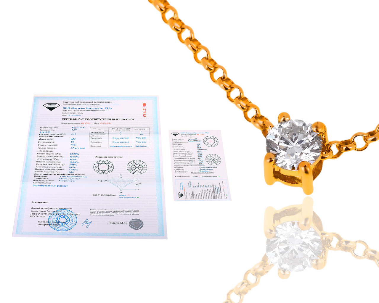 Оригинальный золотой кулон с бриллиантом 0.52ct ЭПЛ Якутские бриллианты