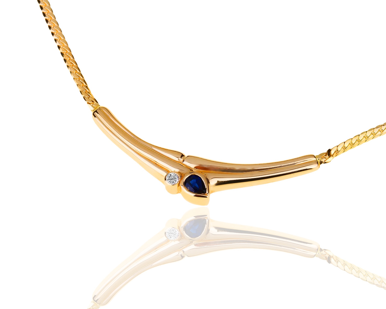 Изящное золотое колье с бриллиантом и сапфиром 0.17ct 281018/1